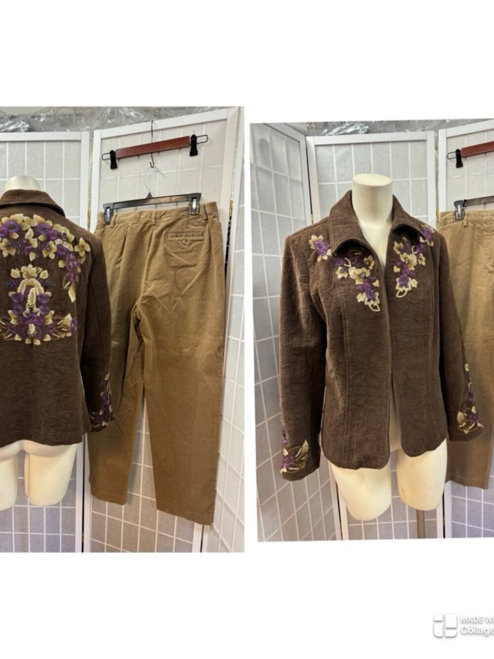 Coldwater/Charter Club,Woman,Pant+Embroidered Jacket Suit,Size 10,Brown,Cotton.!
